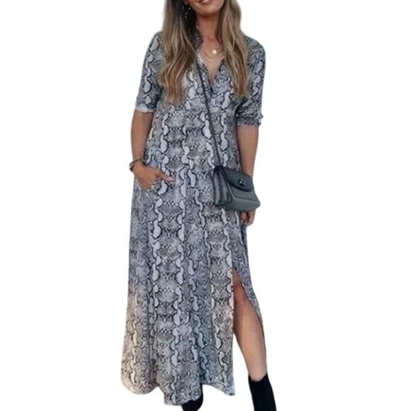 Zara S Premium Snake Python Print Long Midi Shirt Dress Blogger Fav - Picture 11 of 11